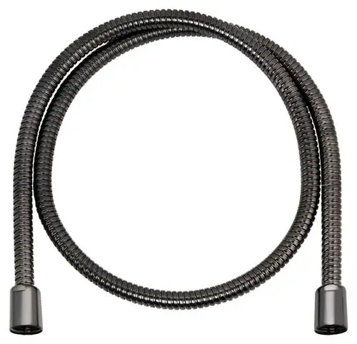 Schwarzer, gebürsteter Brauseschlauch mit zwei Anschlussenden, geeignet für die Montage an Armaturen von Keuco. Flexibles Design für einfachen Einsatz in Badezimmern.